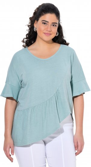 Ulla Popken Asymmetric Flounce Panel Short Sleeve Tee Light Moss Green - Majice - 