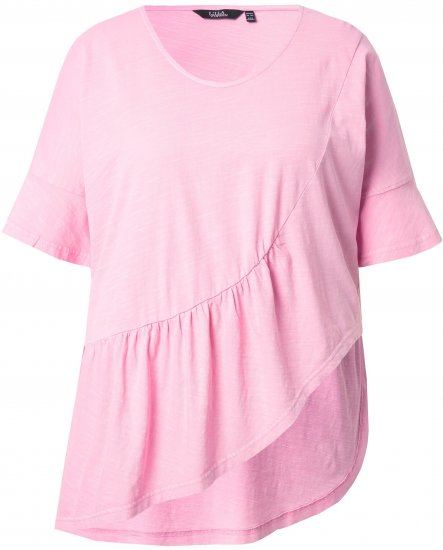 Ulla Popken Asymmetric Flounce Panel Short Sleeve Tee Pink - Majice - 
