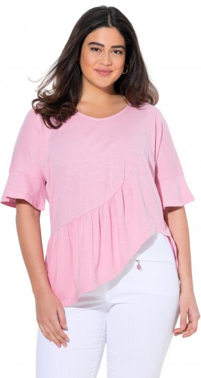 Ulla Popken Asymmetric Flounce Panel Short Sleeve Tee Pink - Majice - 