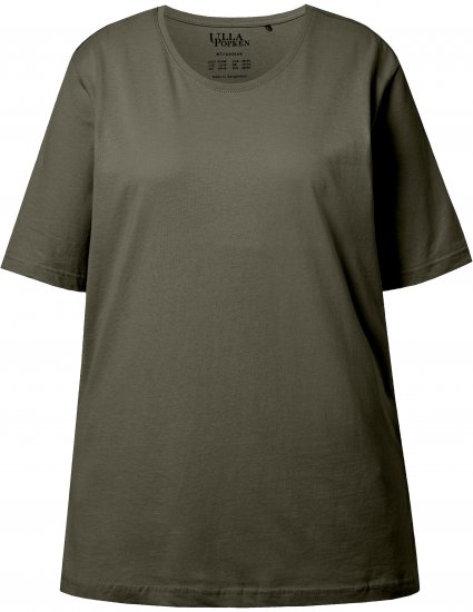 Ulla Popken Basic Round Neck Short Sleeve Relaxed Fit T-Shirt Olive Grey - Majice - 