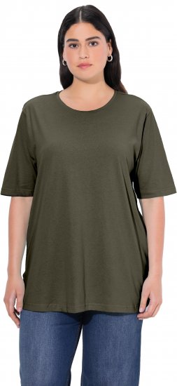 Ulla Popken Basic Round Neck Short Sleeve Relaxed Fit T-Shirt Olive Grey - Majice - 