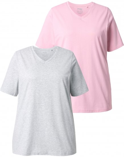Ulla Popken Eco Cotton Basic T-Shirt 2-Pack Grey/Pink - Majice - 