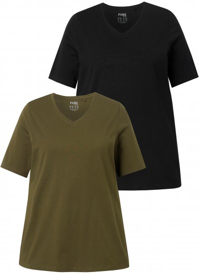 Ulla Popken Eco Cotton Basic T-Shirt 2-Pack Green/Black - Majice - 