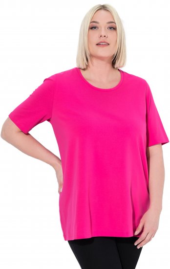 Ulla Popken Essential Round Neck Stretch Tee Magenta Pink - Majice - 