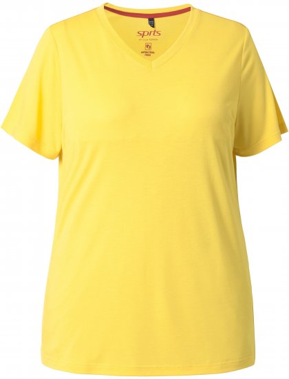 Ulla Popken Functional Antibacterial Finish V-Neck Short Sleeve Knit Top Sun Yellow - Majice - 
