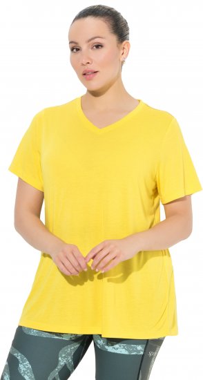 Ulla Popken Functional Antibacterial Finish V-Neck Short Sleeve Knit Top Sun Yellow - Majice - 