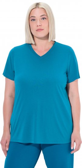 Ulla Popken Functional Antibacterial Finish V-Neck Short Sleeve Knit Top Opal Green - Majice - 