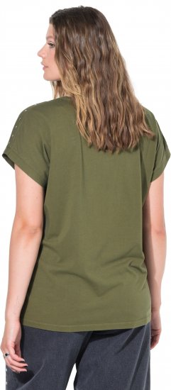 Ulla Popken Oversized studded Acid-washed V-Neck T-shirt Palm Green - Majice - 