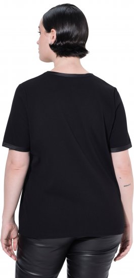 Ulla Popken Satin Trimmed Ribbed Jersey Short Sleeve T-Shirt Black - Majice - 