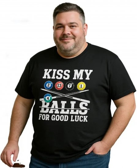 Espionage T436 Good Luck Kiss Printed T-Shirt Black - Kratke Majice - Moške kratke majice za močnejše postave