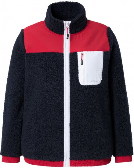 Ulla Popken Color Block Teddy Fleece Jacket Navy - Puloverji & jopice - 