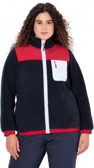 Ulla Popken Color Block Teddy Fleece Jacket Navy - Puloverji & jopice - 