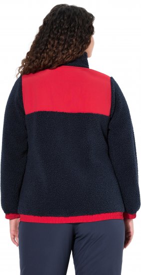 Ulla Popken Color Block Teddy Fleece Jacket Navy - Puloverji & jopice - 