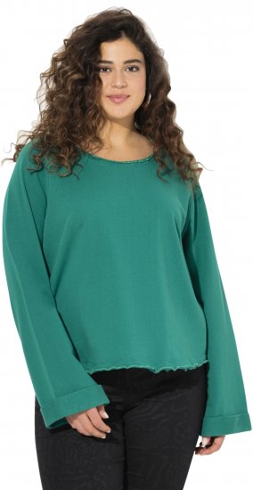 Ulla Popken Rolled Edge Long Sleeve Sweatshirt Emerald Green - Puloverji & jopice - 