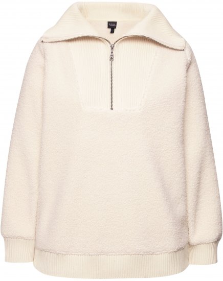 Ulla Popken Teddy Fleece Troyer Collar Sweatshirt Light Champagne - Puloverji & jopice - 