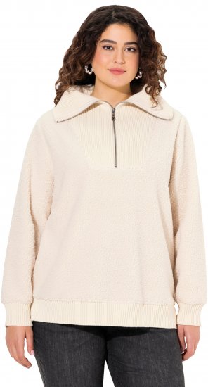 Ulla Popken Teddy Fleece Troyer Collar Sweatshirt Light Champagne - Puloverji & jopice - 