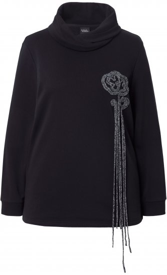 Ulla Popken Ribbon Detail Turtleneck Sweatshirt Black - Puloverji & jopice - 