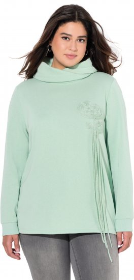 Ulla Popken Ribbon Detail Turtleneck Sweatshirt Mint Green - Puloverji & jopice - 