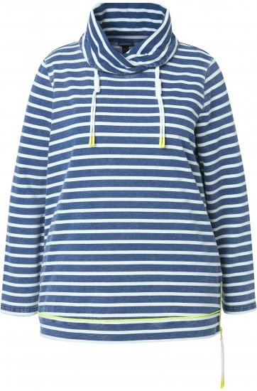 Ulla Popken Striped Turtleneck Neon Detail Sweatshirt Indigo Denim - Puloverji & jopice - 
