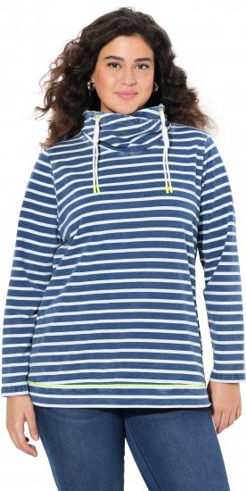 Ulla Popken Striped Turtleneck Neon Detail Sweatshirt Indigo Denim - Puloverji & jopice - 