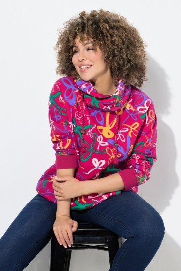 Ulla Popken Ribbon Print Turtleneck Sweatshirt Cherry Red - Puloverji & jopice - Udobni puloverji in pletenine