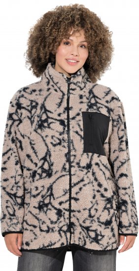 Ulla Popken Marble Print Teddy Fleece Jacket Dark Putty - Puloverji & jopice - 