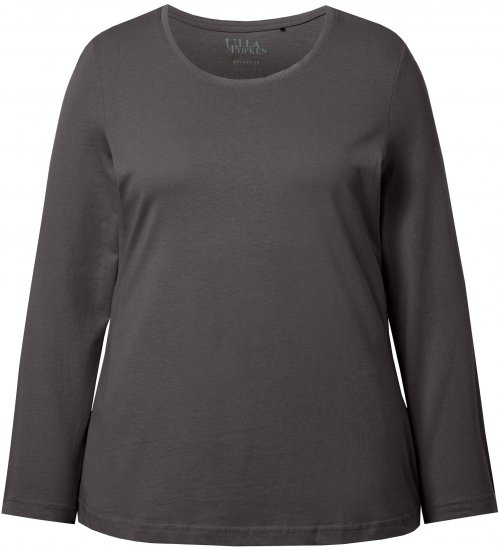 Ulla Popken Basic Round Neck Long Sleeve Slim Fit Cotton Tee Graphite Grey - Majice - 