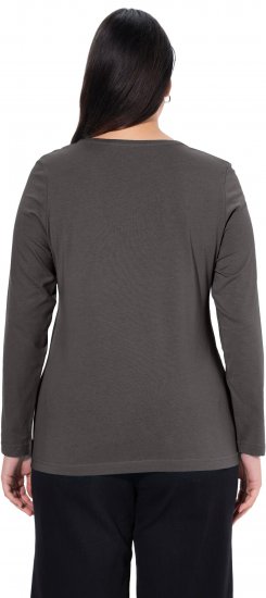 Ulla Popken Basic Round Neck Long Sleeve Slim Fit Cotton Tee Graphite Grey - Majice - 