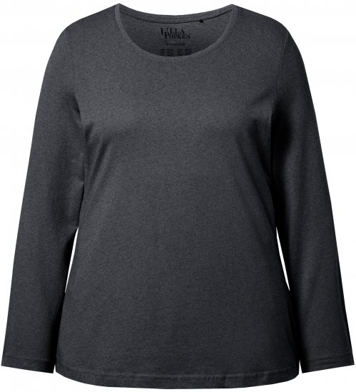Ulla Popken Basic Round Neck Long Sleeve Slim Fit Cotton Tee Charcoal - Majice - 