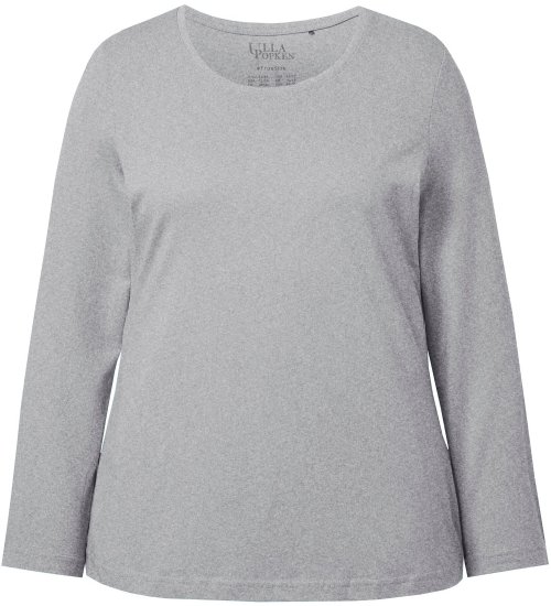 Ulla Popken Basic Round Neck Long Sleeve Slim Fit Cotton Tee Light Grey Melange - Majice - 