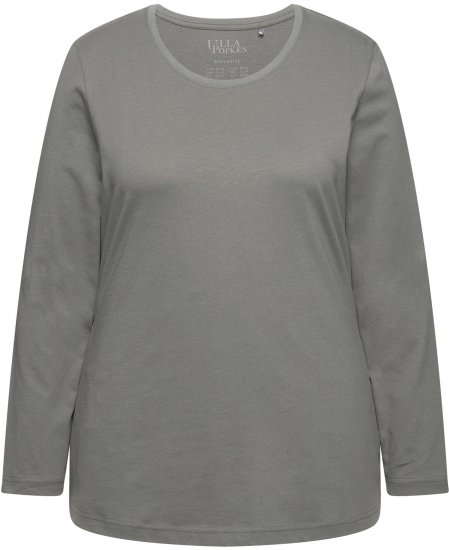 Ulla Popken Basic Round Neck Long Sleeve Slim Fit Cotton Tee Grey - Majice - 