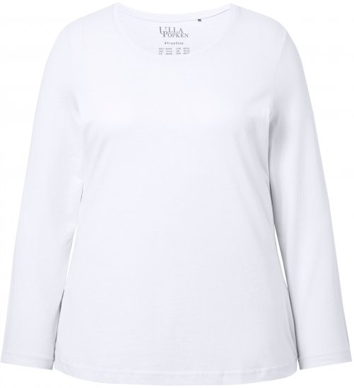 Ulla Popken Basic Round Neck Long Sleeve Slim Fit Cotton Tee Snow White - Krila - 
