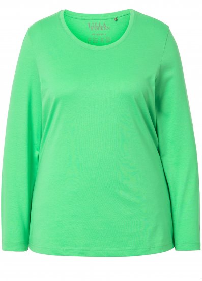 Ulla Popken Basic Round Neck Long Sleeve Slim Fit Cotton Tee Mint Green - Majice - 