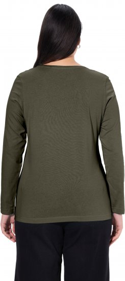 Ulla Popken Basic Round Neck Long Sleeve Slim Fit Cotton Tee Olive - Majice - 