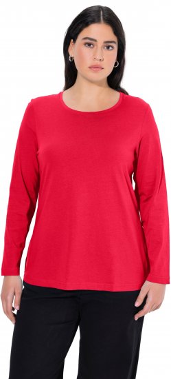 Ulla Popken Basic Round Neck Long Sleeve Slim Fit Cotton Tee Red - Majice - 