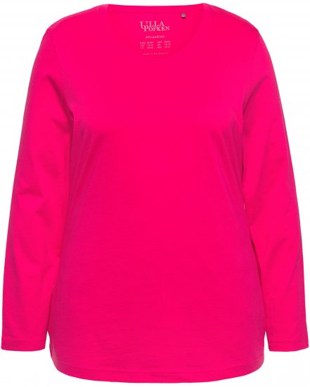 Ulla Popken Basic Round Neck Long Sleeve Slim Fit Cotton Tee Red Pink - Majice - 