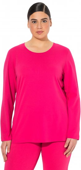 Ulla Popken Basic Round Neck Long Sleeve Slim Fit Cotton Tee Red Pink - Majice - 