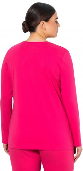 Ulla Popken Basic Round Neck Long Sleeve Slim Fit Cotton Tee Red Pink - Majice - 