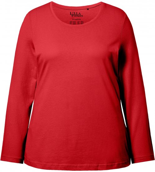Ulla Popken Basic Round Neck Long Sleeve Slim Fit Cotton Tee Salsa Red - Majice - 