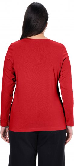 Ulla Popken Basic Round Neck Long Sleeve Slim Fit Cotton Tee Salsa Red - Majice - 