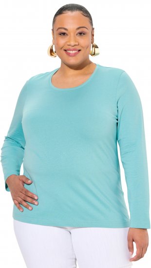 Ulla Popken Basic Round Neck Long Sleeve Slim Fit Cotton Tee Mint - Majice - 