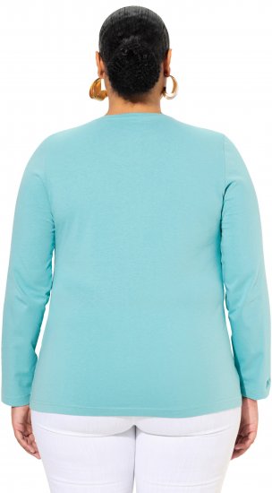 Ulla Popken Basic Round Neck Long Sleeve Slim Fit Cotton Tee Mint - Majice - 