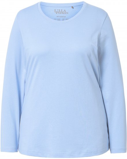 Ulla Popken Basic Round Neck Long Sleeve Slim Fit Cotton Tee Light Blue - Majice - 
