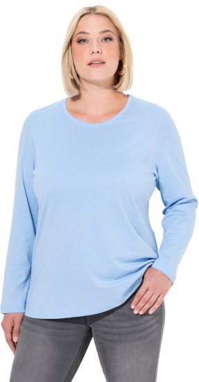 Ulla Popken Basic Round Neck Long Sleeve Slim Fit Cotton Tee Light Blue - Majice - 