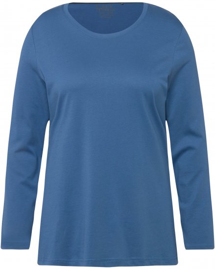 Ulla Popken Basic Round Neck Long Sleeve Slim Fit Cotton Tee Blue Denim - Majice - 