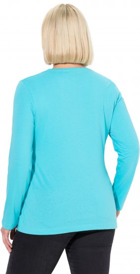 Ulla Popken Basic Round Neck Long Sleeve Slim Fit Cotton Tee Deep Aqua - Majice - 