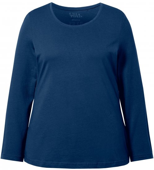 Ulla Popken Basic Round Neck Long Sleeve Slim Fit Cotton Tee Dark Blue - Majice - 