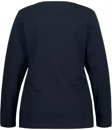 Ulla Popken Basic Round Neck Long Sleeve Slim Fit Cotton Tee Navy Blue - Majice - 