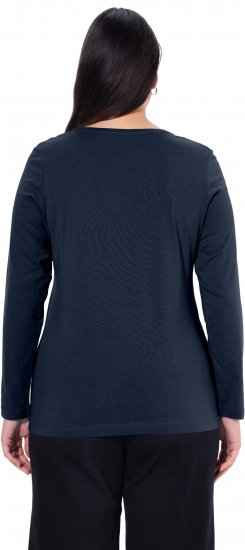 Ulla Popken Basic Round Neck Long Sleeve Slim Fit Cotton Tee Navy Blue - Majice - 