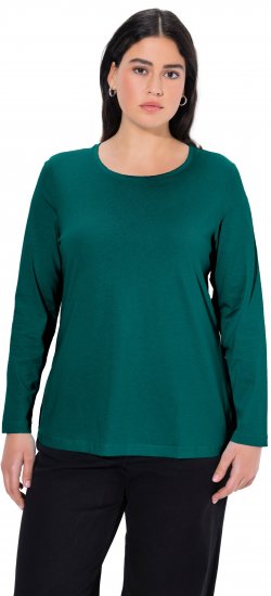 Ulla Popken Basic Round Neck Long Sleeve Slim Fit Cotton Tee Teal Green - Majice - 